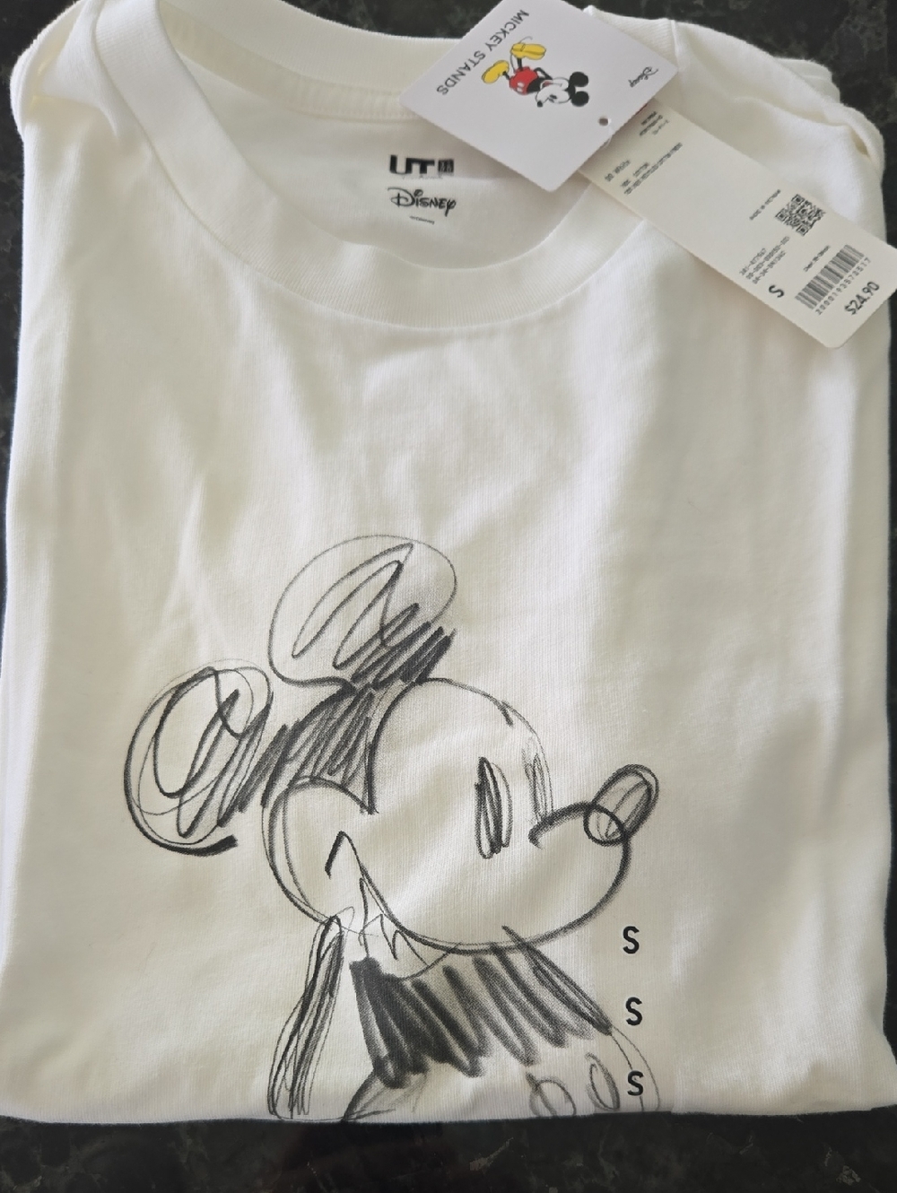 Disney White Crewneck T-Shirt with Mickey Tag